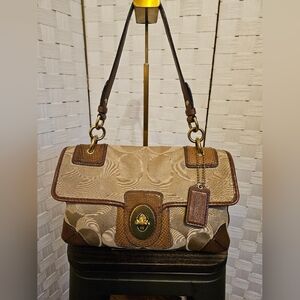 COACH 14504 KHAKI/ NUTMEG PEYTON SATEEN FLAP BAG